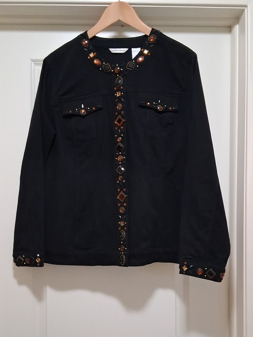 Laura Ashley Black Jacket with Amber Gem Accents